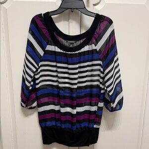 A. Byer Women's Striped Blouse - Black, Blue, Purple